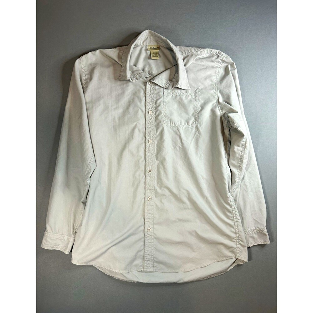 L.L.Bean Mens White Solid Woven Poly/Nylon LS Point Collar Button-Up Tall L